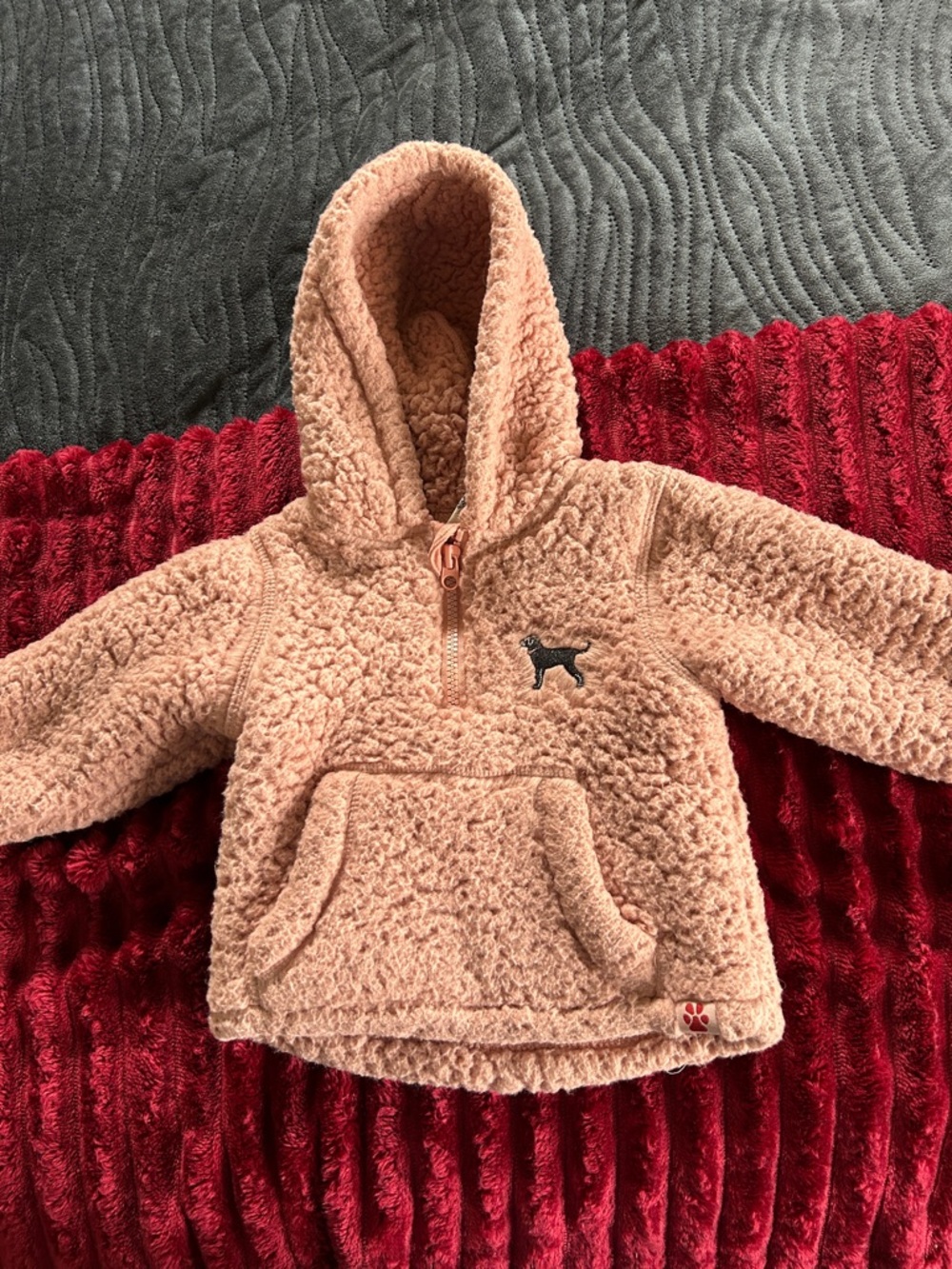 The Black Dog Kids Sherpa Half-Zip Hoodie in Dusty Pink